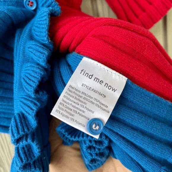Find Me Now Two-Tone Ruffle Button Cardigan Blue/Red S Rib Knit Kidcore Y2K - Picture 9 of 9